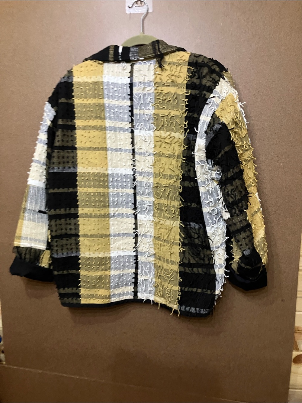 Textured Patchwork Blazer Jacket in Yellow, Black & White - Picture 5 of 9